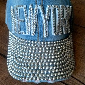 NY Rhinestone Embellished Jean Baseball Cap